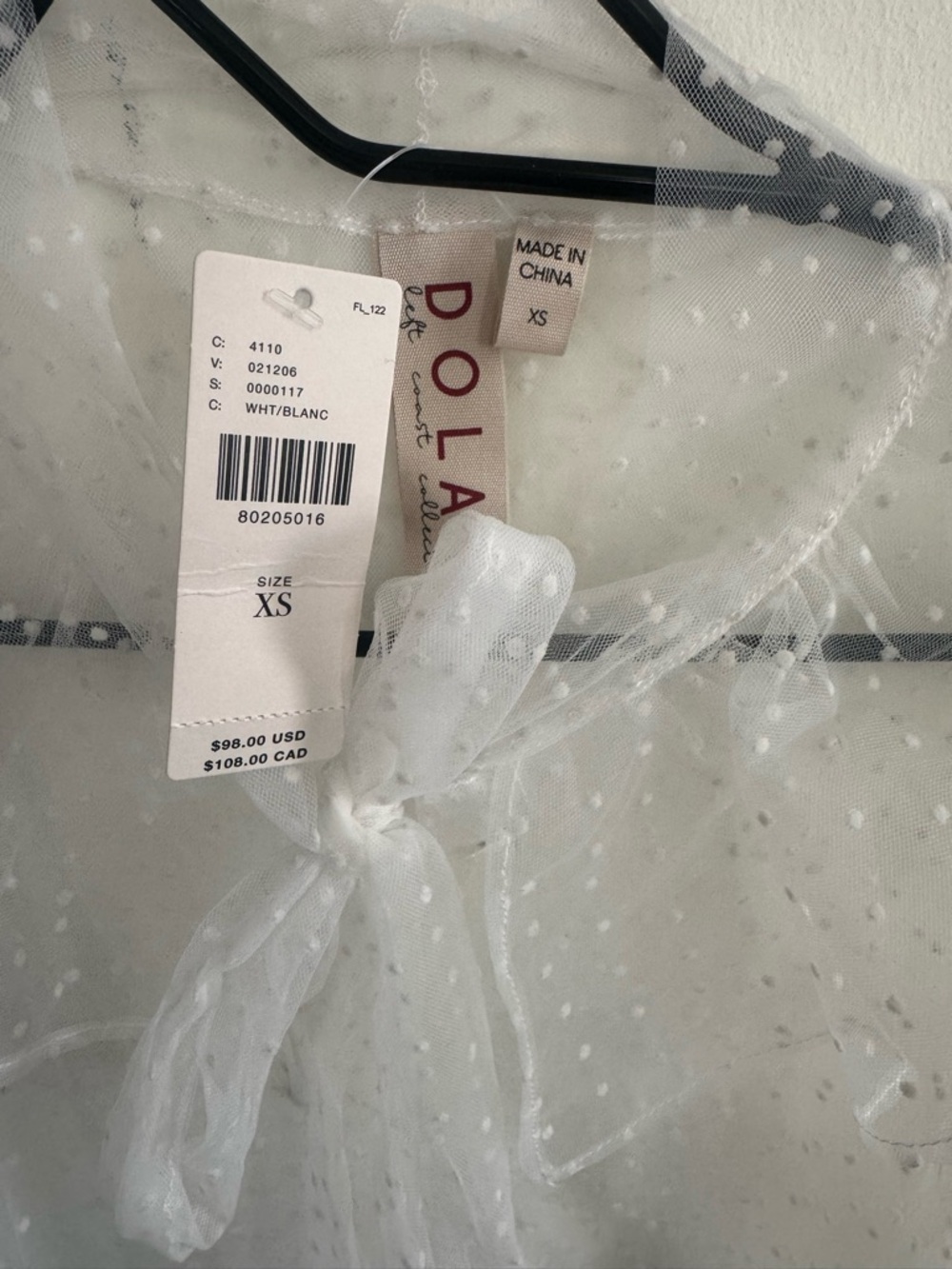 Antrhopologie White dolan Sheer White Swiss Dot Tie-Neck Blouse - Picture 3 of 5